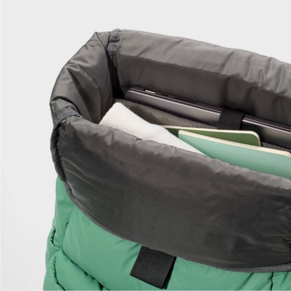 OPEN STORY NWT gold over puffer backpack -green -16” - Picture 3 of 9